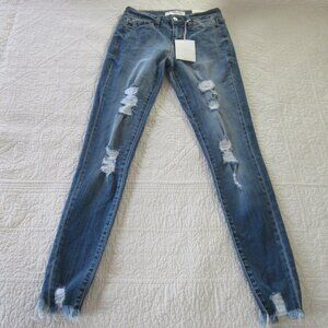 Kancan Jeans 24 Mid Rise Skinny Blue Medium Wash Distressed Raw Hem 12